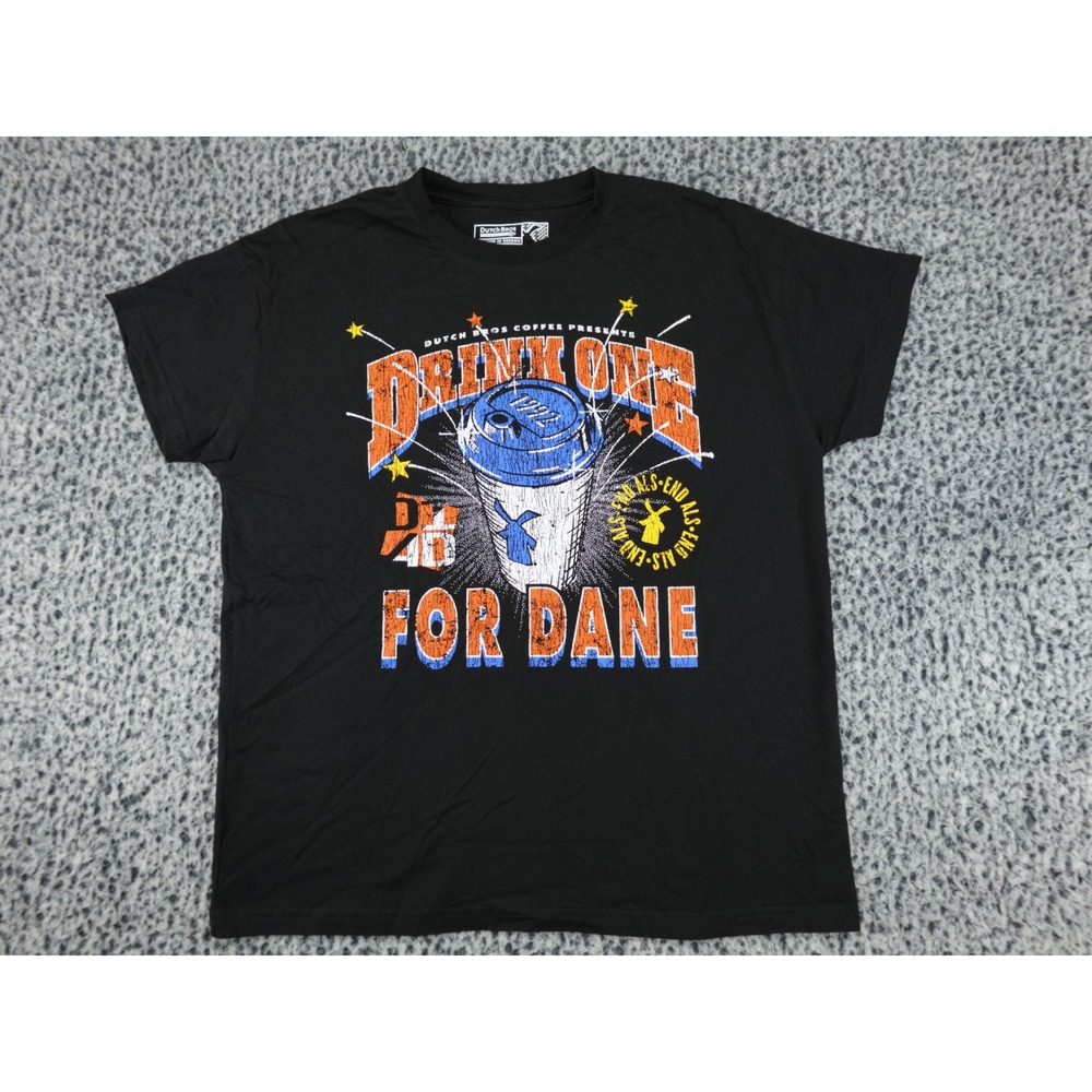 Dutch Bros Coffee Drink‎ One For Dane ALS Graphic T-Shirt Womens Medium Black